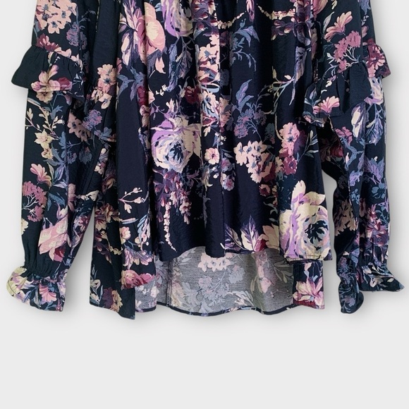 Cupio Floral Print  Ruffle Front Peasant Blouse - Picture 2 of 10